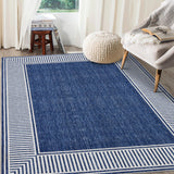 Garvee Bordered Blue 5x7 Washable Rug for Bedroom Large Living Room Rug with Rubber Backing Casual Striped Border Throw Carpet Modern Contemporary Area Rug for Dining Room Nursery Entry - Blue
