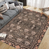 Garvee Area Rug Vintage Floral Carpet Non-Slip Low Pile Machine Washable for Living Room Bedroom Brown 8x10Ft - Brown