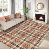 Garvee Plaid Orange 8x10 Area Rug Machine Washable Rug Non Slip Non Shedding Modern Print Decorative Plaid Rugs Foldable Floor Cover Carpet Irregular Plaid Rug for Living Room Bedroom Dorm - Orange