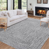 Garvee Grey 3x5 Washable Rug with Non Slip Backing Living Room Rug Printed Braided Floor Cover Low Pile Solid Printed Weaving Carpet for Bedroom Kids Room - Gray-Style2