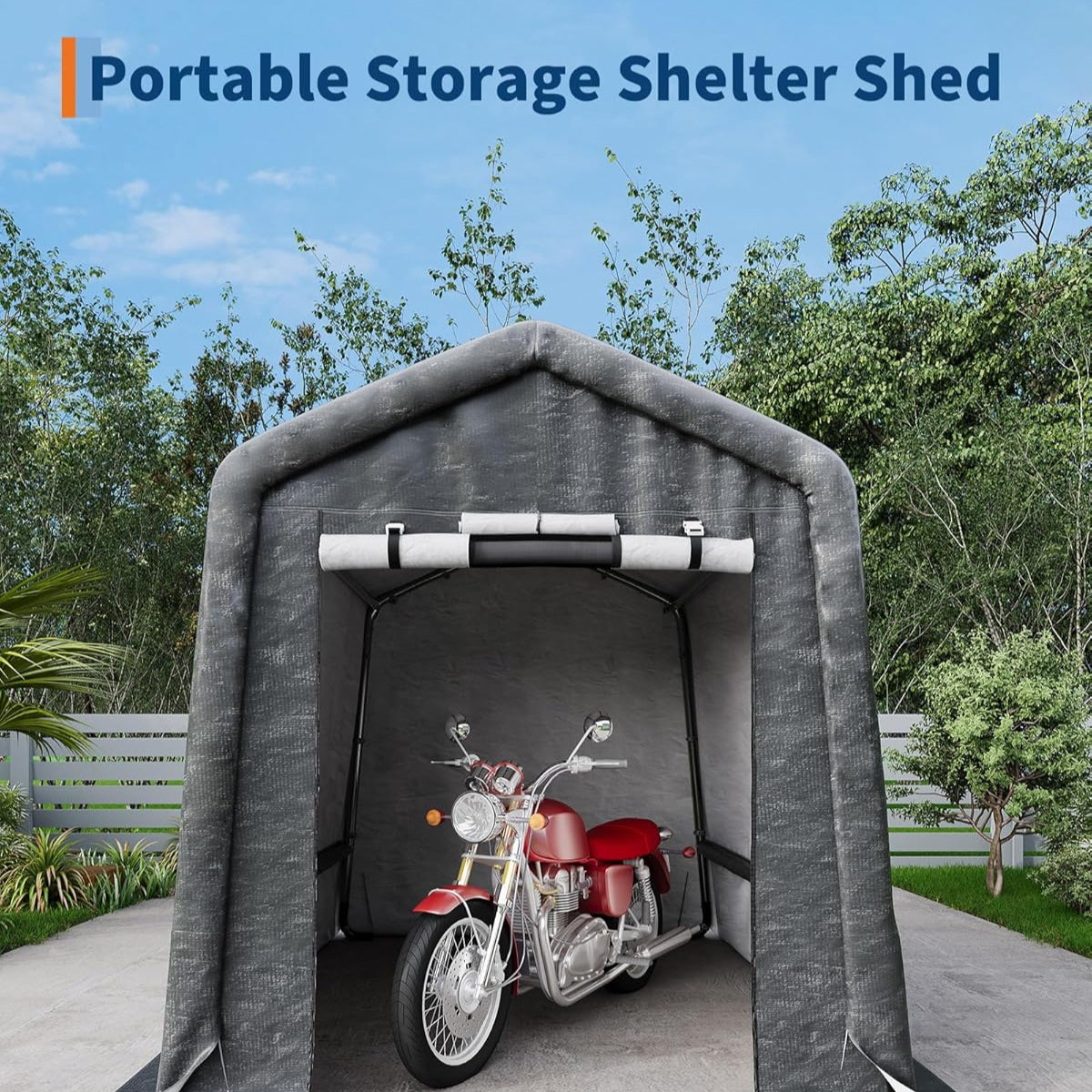 Garvee 6x8FT Outdoor Portable Storage Shed with 2 Roll-Up Doors, Vents, Heavy-Duty 240G Waterproof PE Tarp, UV-Resistant, Galvanized Steel Frame, for Motorcycle & Garden Tools