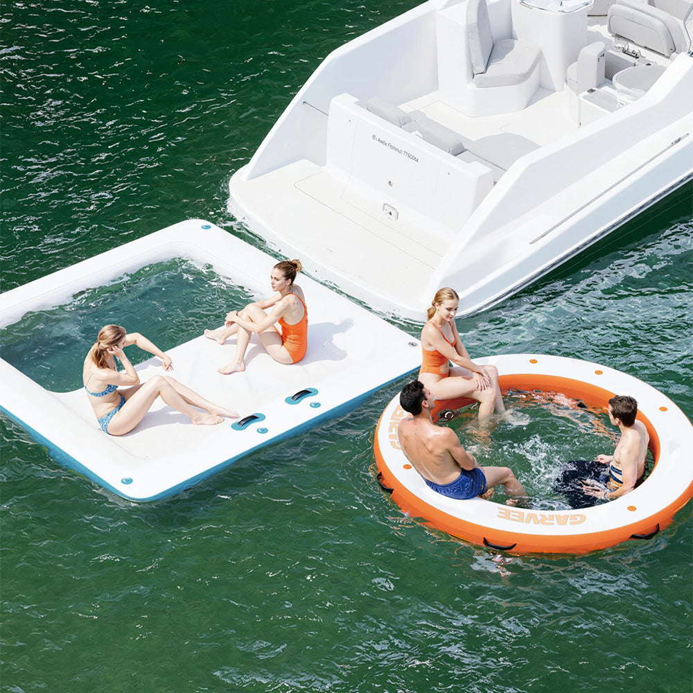 Garvee Inflatable Floating Dock 8 ft Round With 6 ft Central Hammock, Heavy Duty PVC, Pool Beach Ocean, Blue