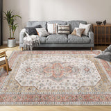 Garvee Washable Floral Print Area Rug, 6x9 Traditional Vintage Boho Indoor Carpet, Non-Shedding Low Pile Floor Mat with Non-Slip Rubber Backing for Bedroom Living Room Dining Room Office, Beige - Brown & Khaki