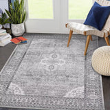 Garvee 8x10 Area Rugs for Living Room Vintage Rug Large Bedroom Rug Oriental Non Slip Washable Rugs Boho Floral Print Distressed Carpet Farmhouse Nursery Home Office Non-Shedding Floor Cover Grey - Gray
