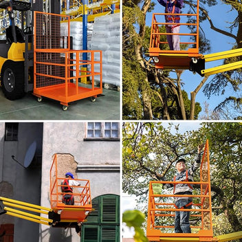 Garvee 43x45 Inch Forklift Safety Cage, 1800LBS Capacity Forklift Man Basket Work Platform with Guardrail and Safety Lock for 1-3 People, 2 Wheels with Brakes and 2 Wheels Without Brakes
