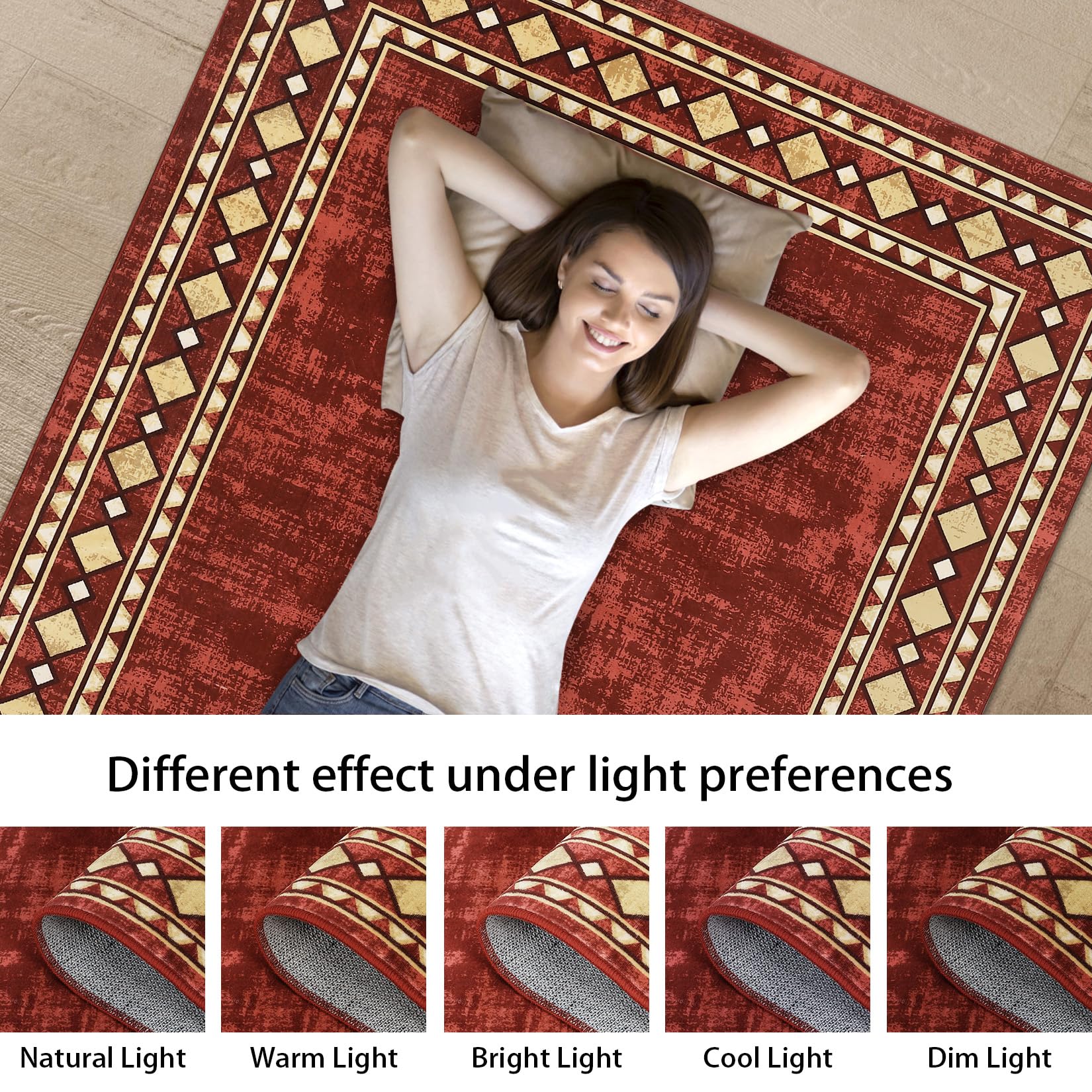 Garvee Bordered Red 4x6 Machine Washable Area Rug for Living Room Modern Bordered Area Rug, Non-Slip Stain Resistant Accent Rug Indoor Minimalist Border Floor Cover Carpet for Bedroom