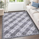 Garvee Area Rug 6x9, Machine Washable Rugs Soft Living Room Rugs Moroccan Trellis Print Area Rug Non Slip Indoor Floor Carpet for Bedroom Nursery Kitchen, Grey - Gray