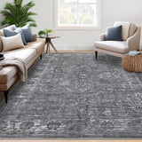 Garvee Area Rug Vintage Rug 10x13 Large Living Room Area Rug Traditional Distressed Rug for Dining Room Indoor Non-Slip Stain Resistant Boho Accent Throw Floor Carpet for Home Office, Grey - Gray