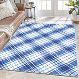 Garvee 6x9 Area Rugs for Bedroom Indoor Plaid Rug Non-Slip Washable Rug Modern Plaid Accent Rug Low Pile Soft Floor Cover Modern Lines Foldable Thin Rug for Living Room Dining Room Nursery Blue - Blue