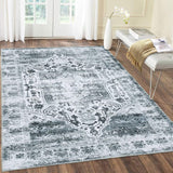 Garvee Area Rug 3x5 Washable Rug Grey Vintage Distressed Area Rugs Indoor Floor Cover Carpet Rug Soft Velvet Mat Foldable Accent Rug for Living Room Bedroom Dining Room, 3'x5', Grey - Gray
