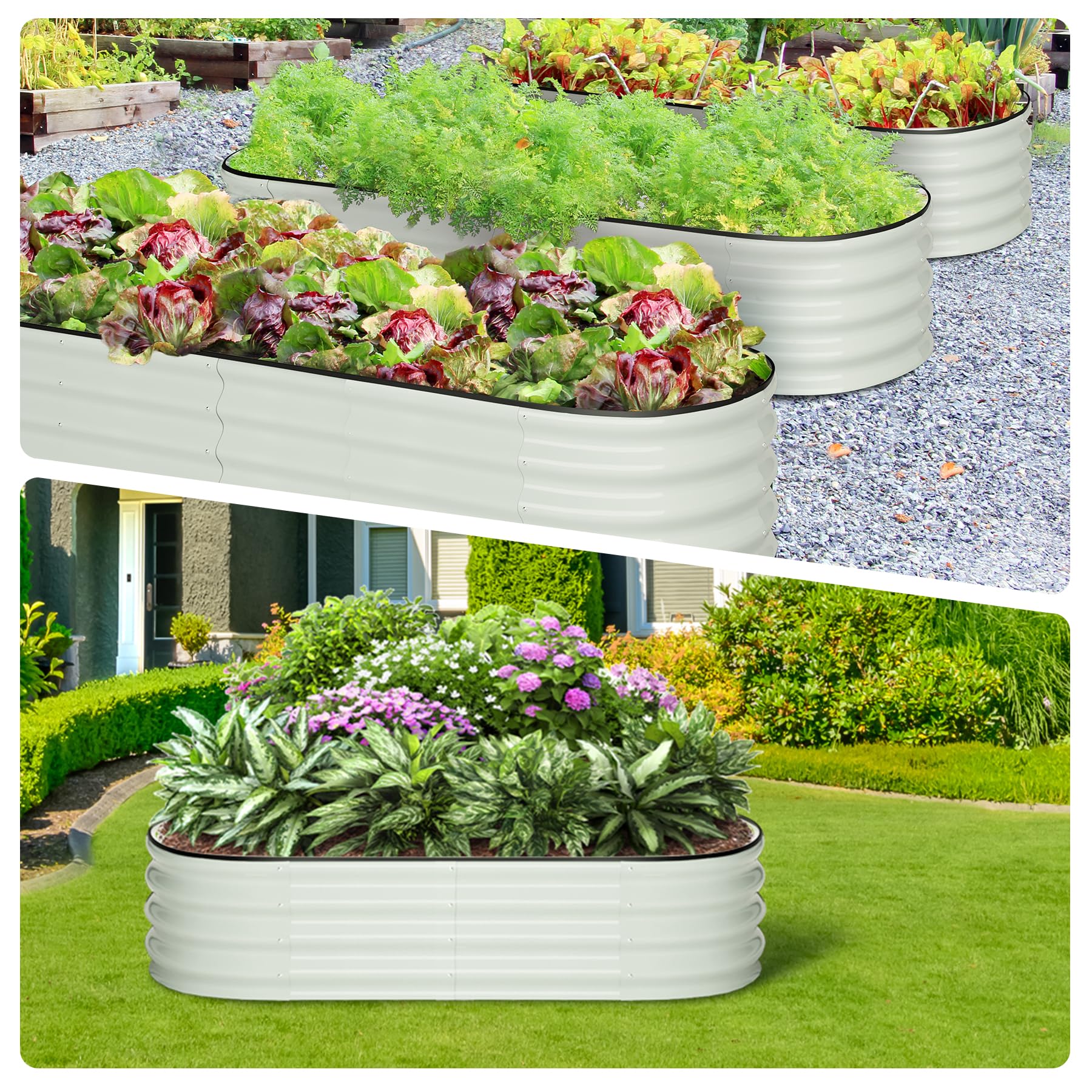 2 Pcs 4.5x2x1ft Galvanized Raised Garden Bed Outdoor,Planters for Outdoor Plants,Open-Ended Base Planter Raised Boxes,Oval Metal Planter Box for Vegetables, Flowers, Fruits,Rubber Edge