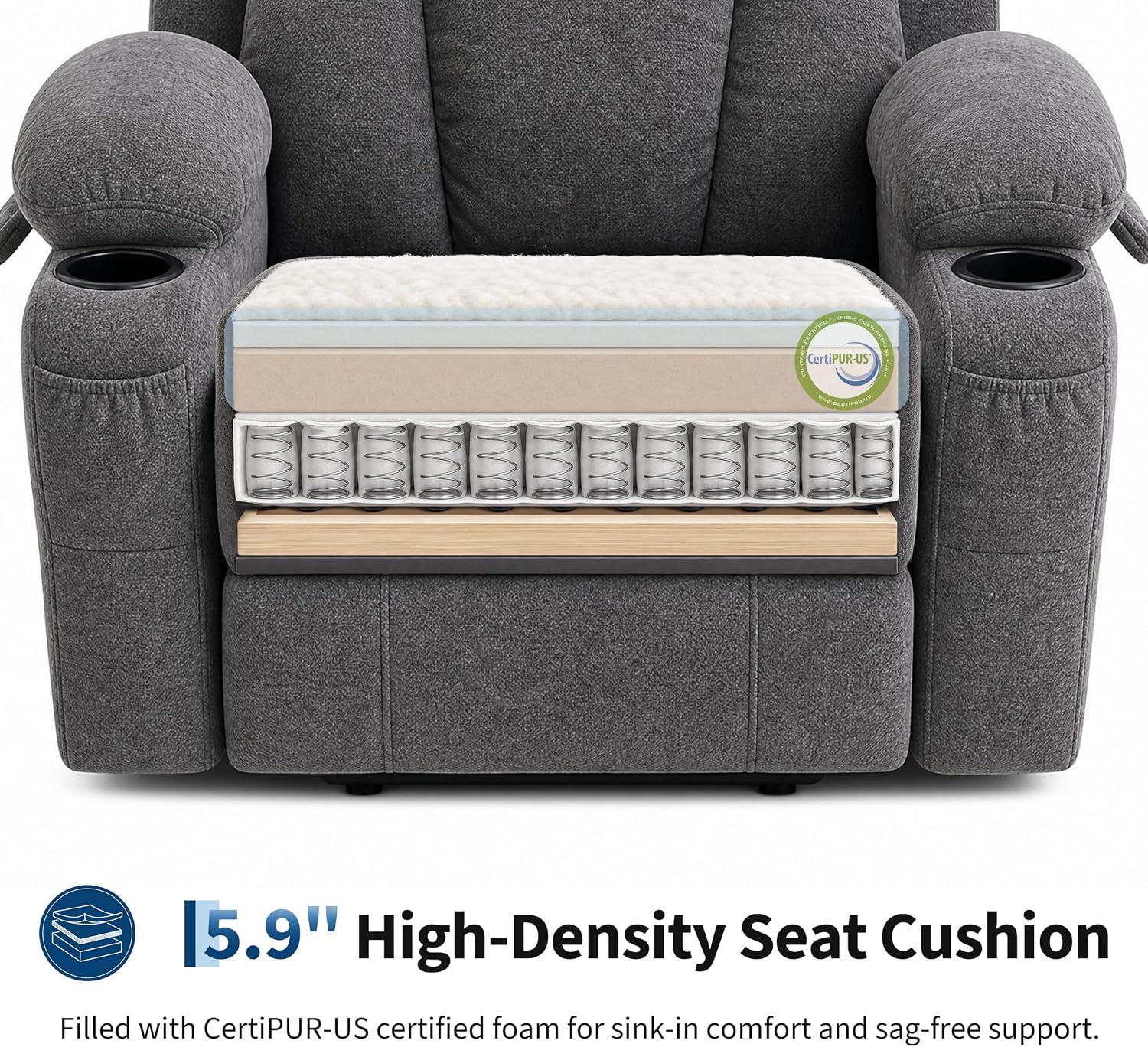 Garvee Large Power Lift Recliner Chair with Heat and Massage, 2 Cup Holders & Side Pocket, USB Port, Electric Lift Recliner for Elderly & Mobility Impaired, Chenille Gray