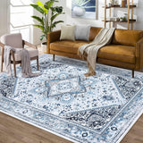 Garvee Washable Boho Area Rug 4x6 Oriental Medallion Rugs Bedroom Living Room Indoor Rugs Soft Oriental Vintage Rugs Non-Slip Backing Stain-Resistant Non-Shedding Rug for Farmhouse,4x6 Blue - Blue
