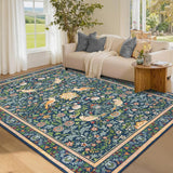 Garvee Living Room Rug 5x7 Washable Non Slip Floral Boho Kids Area Rug Soft Low Pile - Blue