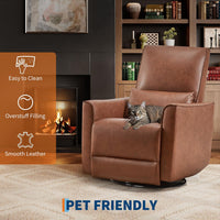 Garvee Swivel Rocking Manual Recliner Chair for Adults, Rocker Recliner Glider Deep Seat PU Leather Sofa Chair with High Backrest for Nursery, Living Room, Bedroom & Home Movie Theater, Brown