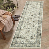 Garvee Runner Rug 2x6 Washable Non-Slip Hallway Indoor Throw Floor Cover Vintage Distressed Kitchen Runner Rug Traditional Runner for Living Room Bedroom Laundry - Beige Blue