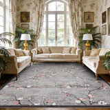 Garvee 9x12 Area Rug Vintage Floral Washable Non Slip Low Pile Grey for Living Room Bedroom Dining Room - Gray