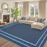Garvee Bordered 5x7 Living Room Rugs Washable Soft Non Slip Bedroom Carpet Large Low Pile Floor Cover for Dining Room Stain Resistant Nursery Rug for Playroom Entryway Indoor Use, Blue - Blue