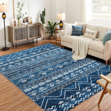 Garvee Large Moroccan Area Rug, 8x10 Super Soft Ultra-Thin Boho Indoor Floor Carpet, Anti-Slip Foldable Machine Washable Geometric Rug for Living Room Under Dining Table Home Office House Decor, Blue - Blue