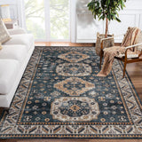 Garvee Area Rug 10x13 Large Washable Vintage Boho Geometric Rug for Living Room Bedroom Non Slip Soft Thin Carpet - Inky Blue