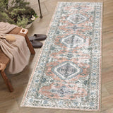 Garvee Washable Area Rug - Vintage Low-Pile Carpet, Non-Slip, Stain Resistant, Machine Washable, for Living Room Bedroom Bathroom Entryway Dorm Kitchen - Pink