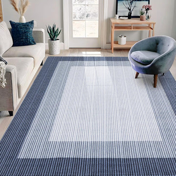 Garvee Bordered Abstract Linear Stain-Resistant Non-Slip Area Rug for Hallway, Bedroom, and Laundry with Ultra-Thin Low Pile Design