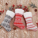Garvee Christmas Stockings, 3 Pack 18 Inches Personalized Xmas Stockings, Snowflake Plaid with White Faux Fur Edge Stocking Gifts & Decorations for Family Holiday Xmas Party (Red White Gray)