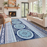 Garvee Vintage Boho Area Rug Large 9x12 Washable Rugs Traditioanl Throw Carpet Stain Resistant Throw Carpet With Non-Slip Backing For Bedroom Nursery Apartment Living Room,Blue - Indigo