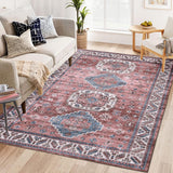 Garvee Vintage Washable Area Rug Boho Rug 4'x6' Faux Cashmere Non Slip Rugs for Living Room Bedroom Oriental Rug Mat Stain Resistant Throw Rug Kitchen Dining Home Office - Pink