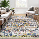 Garvee Washable Boho Rug 5x7 Non-Slip Vintage Medallion Pattern, Stain Resistant, Soft Polyester, Low Pile, Foldable, Ideal for Living Room, Bedroom, Dining Room - Orange