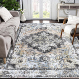 Garvee Area Rug 10x13 Washable Vintage Medallion Living Room Rug Ultra Soft Non-Slip Floral Accent Rug for Bedroom Dining Room Nursery - Light Orange