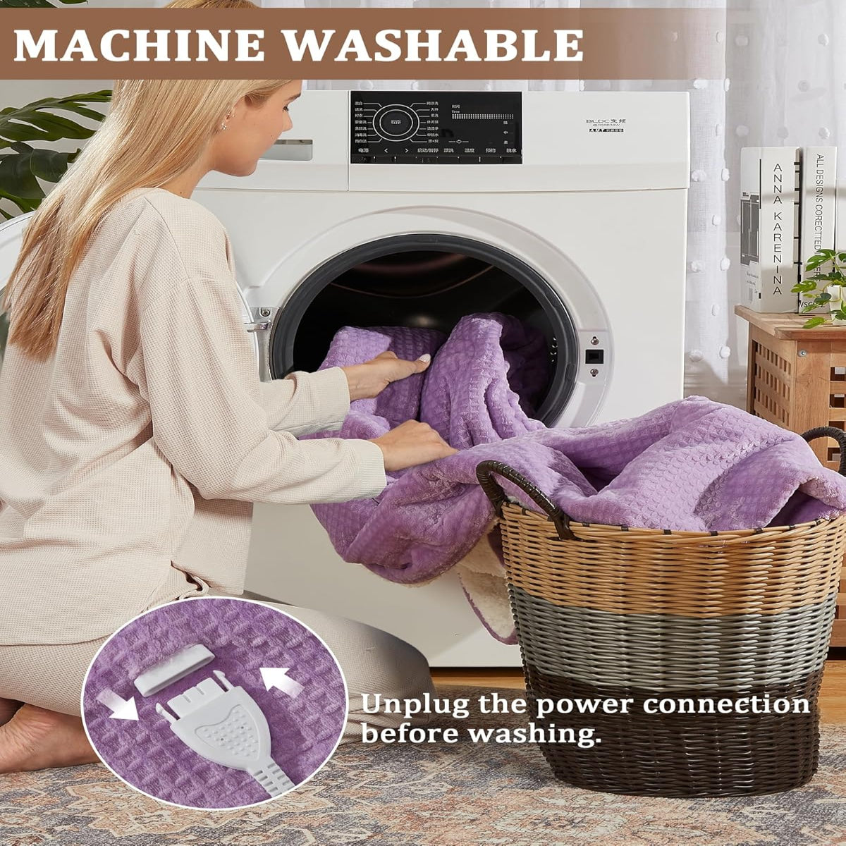 Garvee Electric Heated Blanket King Size with Dual Controllers, Fast Heating Throw with 4 Adjustable Heat Levels, Soft Waffle Embossed, Machine Washable, 90"x100" Purple