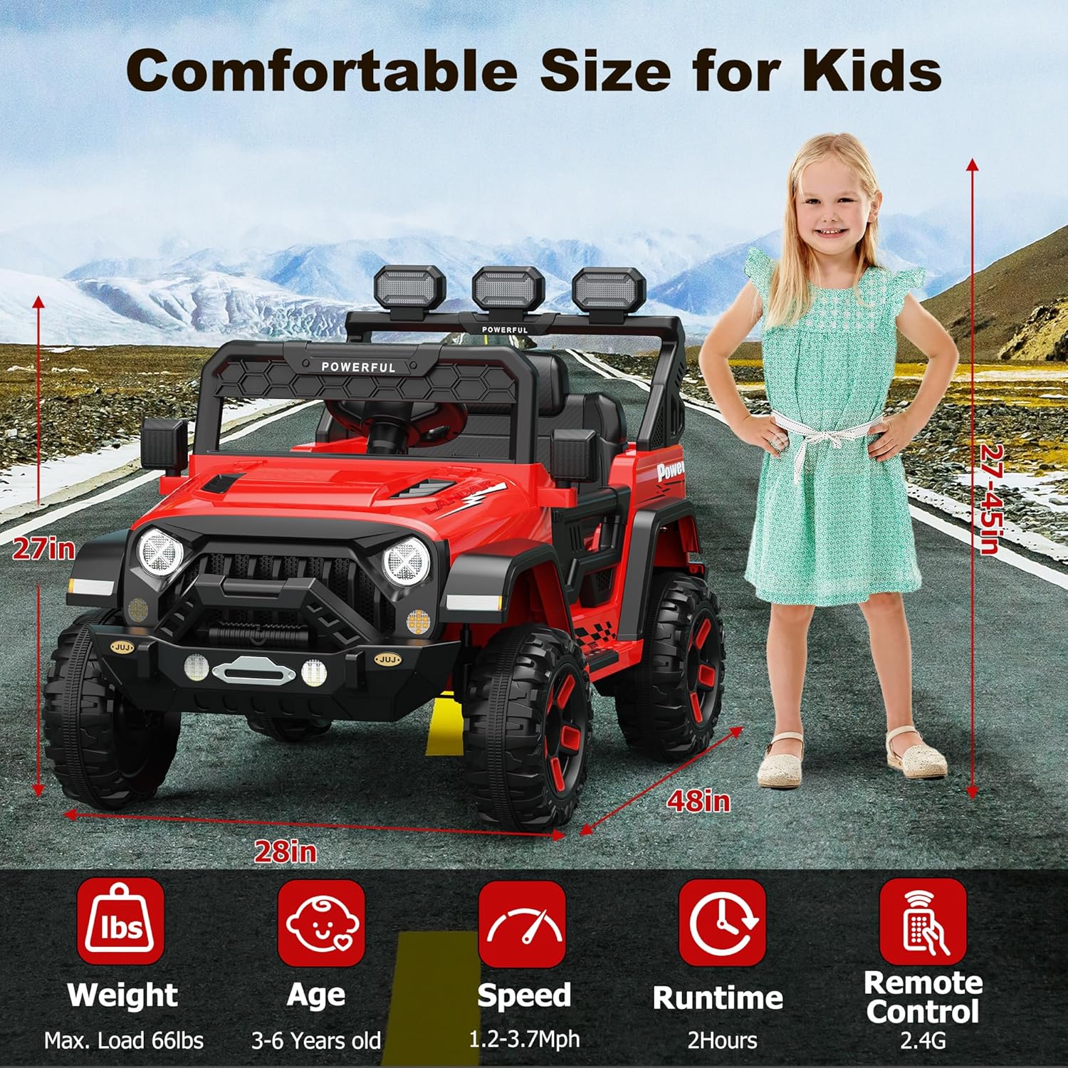 Garvee Ride - P Series: 3-6, Ride on Car with 2.4G Remote Control, 12V Battery Powered Electric Car for kids with 3 Adjustable Speeds, Soft Start, Battery Display, Music, Red