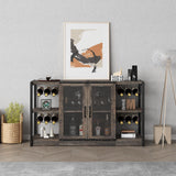 Garvee Bar Cabinet Industrial Design with Storage Space MDF Boards Metal Frame Mesh Door for Living Room Kitchen - Dark Oak
