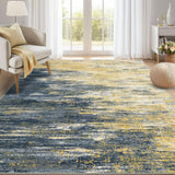 Garvee Modern Abstract Living Room Rug 10x13, Machine Washable Large Carpet, Non Slip Low Pile Throw Rug, Ultra Soft Indoor Floor Carpet for Bedroom Dining Room Table Home Decor, Yellow/Blue - Yellow/Blue