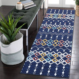 Garvee Vintage Geometric Runner Rug Faux Wool Moroccan Design Non-Slip Backing Machine Washable for Living Room - Blue