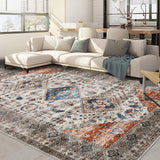 Garvee Washable Rugs Brown Multi 8x10 Rug for Living Room Rug Vintage Rugs for Bedroom Bohemian Rug Non Slip Carpet Throw Rugs Large Area Rug Chenille Stain Resistant Office Rug Classroom Rug - Brown Multi