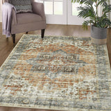 Garvee Area Rug 4x6 Vintage Rug for Entryway Vintage Area Rug Floor Cover Print Carpet Distressed Machine Washable Foldable Accent Rug for Bedroom Living Room, 4’x6’, Brown - Brown & Khaki