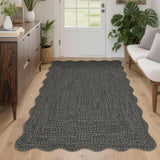 Garvee Imitation Braided Collection-Print Washable Area Rug 3x5 Scalloped Entryway Rug Non Slip Rubber Backing Farmhouse Soft Low Pile Rustic Accent Rug - Gray & Brown