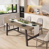 Garvee Industrial Dining Table for 4-6 People, 63" Large Wooden Kitchen Table with Sturdy Metal Frame, Rustic Pear - Pear Wood