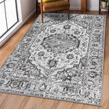Garvee Vintage Distressed Machine Washable Area Rug, Non-Slip, Low Pile, Polyester, Stain & Water Resistant, for Living Room, Bedroom - Gray