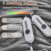 Garvee Heated Blanket Queen Size with Dual Control, Waffle Electric Blankets with ETL Certified, Soft Flannel Heating Blanket, 4 Heating Levels, 10 Hours Auto Off, Grey, 84"x90"