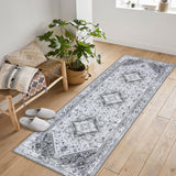 Garvee Washable Area Rug 2x6 Bohemian Runner for Hallway Oriental Medallion Non-Slip Washable Rug Runner Vintage Throw Kitchen Runner Rug Vintage Carpet Runner for Entryway Bedroom Foyer Bathroom - Gray