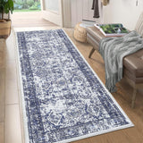 Garvee Washable Runner Rug 2x6 Runner Vintage Rug Non Slip Kitchen Rug Oriental Low Pile Entryway Rug Soft Bathroom Rugs Stain Resistant Carpet for Bedroom Hallway Laundry 2'x6' Blue/Grey - Blue