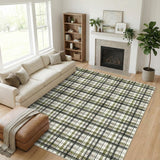 Garvee 6x9 Plaid Area Rug Washable Non-Slip Low Pile Carpet, Soft Farmhouse Rug for Living Room Bedroom Entryway Dining Room, Green & Taupe - Green & Taupe