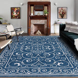 Garvee Vintage Washable Area Rug 4x6 Living Room Large Indoor Rugs Soft Vintage Floral Rugs Non-Slip Backing Stain Resistant Carpet for Bedroom Farmhouse Kitchen Dining Room Kids Playroom, Navy - Navy
