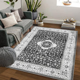 Garvee Area Rug 8x10 Living Room Bedroom Area Rug Vintage Distressed Area Rug Traditional Accent Rug Boho Rug Washable Non-Slip Area Rug for Nursery Home Office, Black - Black