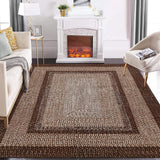 Garvee Bordered Brown 4x6 Modern Braided Print Washable Runner, Non-Slip Low Pile Polyester Foldable Thin Carpet for Living Room Bedroom Office - Brown