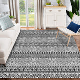 Garvee 5x7 Area Rug for Living Room, Machine Washable Area Rugs, Boho Distressed Rugs for Bedroom, Under Dinning Table Stain Resistant Rug s, Non-Shedding Non-Slip Indoor Floor Carpet for Home - Black