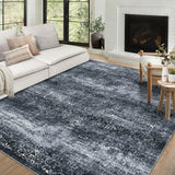 Garvee Washable Area Rug 6x9 Rug for Living Room Non Slip Bedroom Rug Vintage Damask Floral Rug Distressed Black Rug Chenille Thin Carpet Stain Resistant Throw Rugs for Dining Room Black 6'x9' - Black